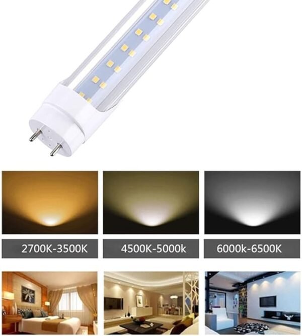 T8 LED Light Bulb 4FT, Ballast Bypass Required, 3360 Lumens, 2pin G13 End Day White 5000K, Replace 80W Fluorescent Light,Cold White 6000K, Dual-End Powered Clear Cover AC 85-277V 25Pack - Image 3