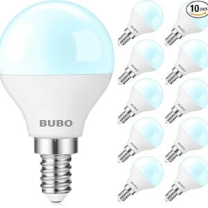 BUBO Ceiling Fan Light Bulbs 60 Watt Equivalent, E12 LED Bulb Daylight 5000K, Fan Light Bulb, Small Base LED Light Bulbs 120V, Candelabra Base, 5.5W, Non-Dimmable, 10 Pack