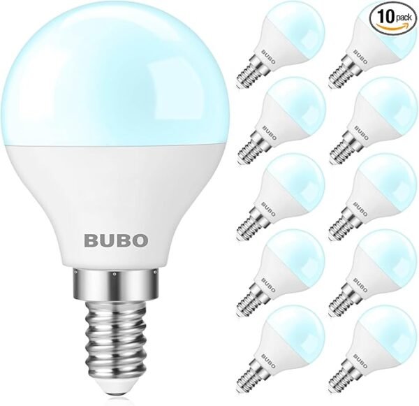 BUBO Ceiling Fan Light Bulbs 60 Watt Equivalent, E12 LED Bulb Daylight 5000K, Fan Light Bulb, Small Base LED Light Bulbs 120V, Candelabra Base, 5.5W, Non-Dimmable, 10 Pack