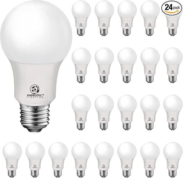 Energetic Lighting 24-Pack A19 LED Light Bulbs 60 Watt Equivalent, Cool White 4000K, E26 Medium Base, Non-Dimmable LED Light Bulb, UL Listed