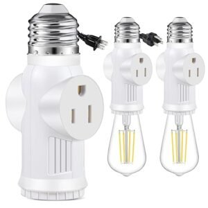 Light Socket Outlet Adapter, 3 Prong Light Socket Adapter, Polarized Light Bulb Outlet Socket, to Plug Adapter for Garage Porch (White, 2)