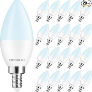 20 Pack Chandelier Light Bulbs 60 Watt Equivalent, Candelabra LED Light Bulbs, E12 LED Bulb Daylight 5000K, Type b Light Bulb 5.5W, Candelabra Base, 120V, B11 Candle Light Bulb, Non-Dimmable
