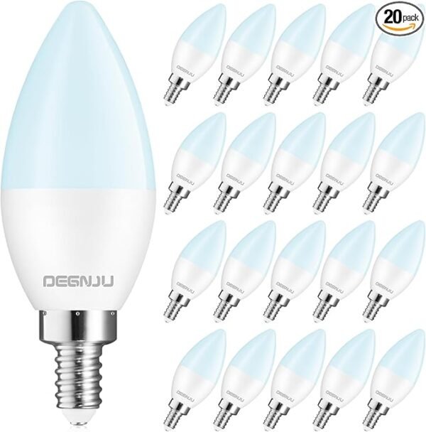 20 Pack Chandelier Light Bulbs 60 Watt Equivalent, Candelabra LED Light Bulbs, E12 LED Bulb Daylight 5000K, Type b Light Bulb 5.5W, Candelabra Base, 120V, B11 Candle Light Bulb, Non-Dimmable