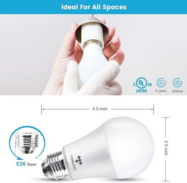Torkase Light Bulbs, 13-Watt 1500LM(60-Watt to 100-Watt Equivalent), Standard A19 LED Bulbs, Non-Dimmable, E26 2700K Soft White,Energy Efficient Frosted LED Light Bulbs,Flicker Free,UL Listed-24-Pack - Image 3