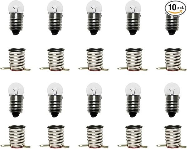10PCS E10 2.5V/0.3A Miniature Screw Base Light Bulbs and 10PCS E10 Golden Light Socket Bulbs Lamps Base Holder for Home Experiment Circuit Electrical Test Accessories