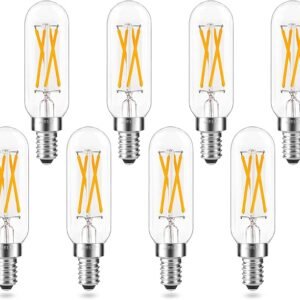 E12 LED Bulb (Dimmable0-100 T8 Light Bulbs, 4W Equival 40 Watt Incandescent Chandelier, Vintage Filament LED Candelabra Bulb for Open Style Pendant Lights, 400 lm Warm White 2700K, 8 Pcs