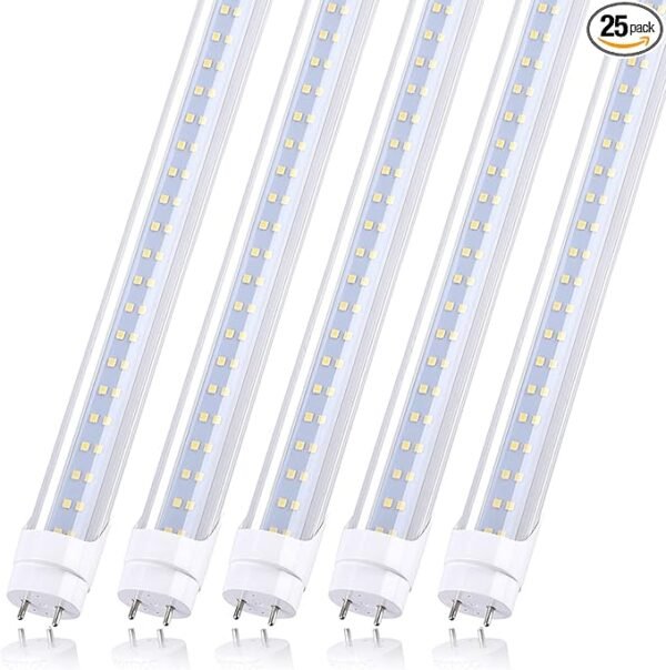 T8 LED Light Bulb 4FT, Ballast Bypass Required, 3360 Lumens, 2pin G13 End Day White 5000K, Replace 80W Fluorescent Light,Cold White 6000K, Dual-End Powered Clear Cover AC 85-277V 25Pack