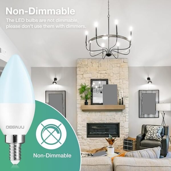20 Pack Chandelier Light Bulbs 60 Watt Equivalent, Candelabra LED Light Bulbs, E12 LED Bulb Daylight 5000K, Type b Light Bulb 5.5W, Candelabra Base, 120V, B11 Candle Light Bulb, Non-Dimmable - Image 6