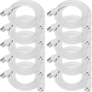 Kanayu 10 Pcs Extension Cord, 16 AWG SJW Heavy Duty Power Cable 13 Amps 125V Extension Cable with 3 Prong for Indoor Outdoor Electrical Kitchen Appliances, UL Listed(6 Feet,White)