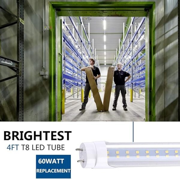 T8 LED Light Bulb 4FT, Ballast Bypass Required, 3360 Lumens, 2pin G13 End Day White 5000K, Replace 80W Fluorescent Light,Cold White 6000K, Dual-End Powered Clear Cover AC 85-277V 25Pack - Image 6