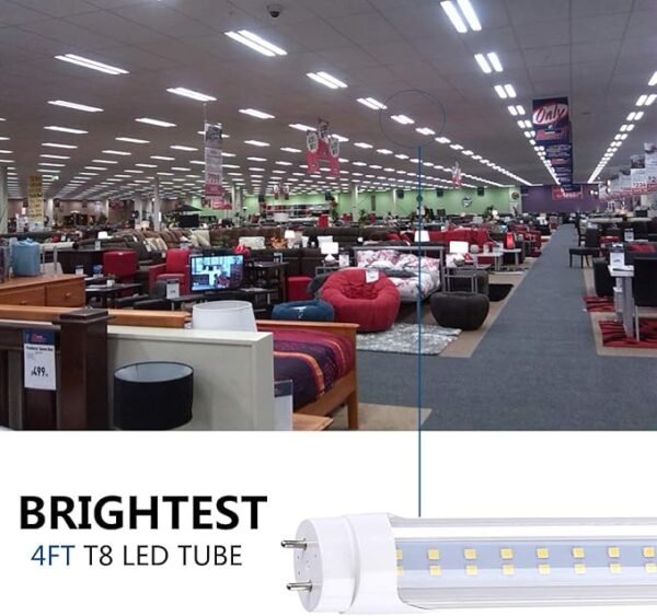 T8 LED Light Bulb 4FT, Ballast Bypass Required, 3360 Lumens, 2pin G13 End Day White 5000K, Replace 80W Fluorescent Light,Cold White 6000K, Dual-End Powered Clear Cover AC 85-277V 25Pack - Image 4
