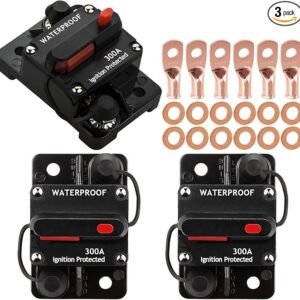 3 Pack 300A Circuit Breaker with Manual Reset Fuse Holder for Car Audio Marine Boat Stereo Switch, with Wire Lugs Copper Washer