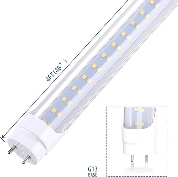 T8 LED Light Bulb 4FT, Ballast Bypass Required, 3360 Lumens, 2pin G13 End Day White 5000K, Replace 80W Fluorescent Light,Cold White 6000K, Dual-End Powered Clear Cover AC 85-277V 25Pack - Image 2