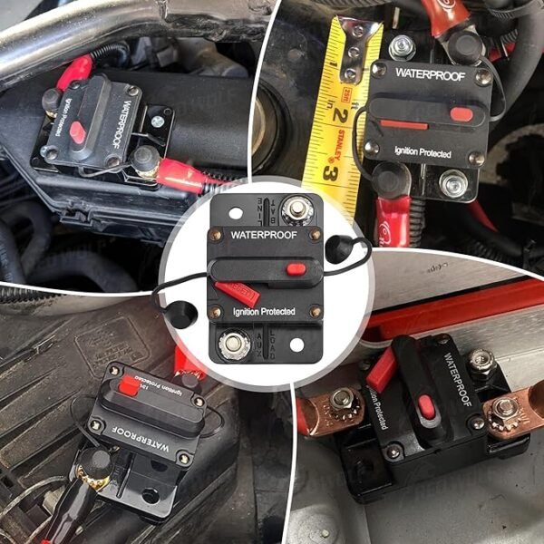 RED WOLF Car Circuit Breaker 30A AMP w/Manual Reset Switch Inline Fuse Holder Inverter 12V-48V DC for Motor Trolling Vehicles Audio Radio Solar System Protection with Wire Lugs Copper Washer Screws - Image 5