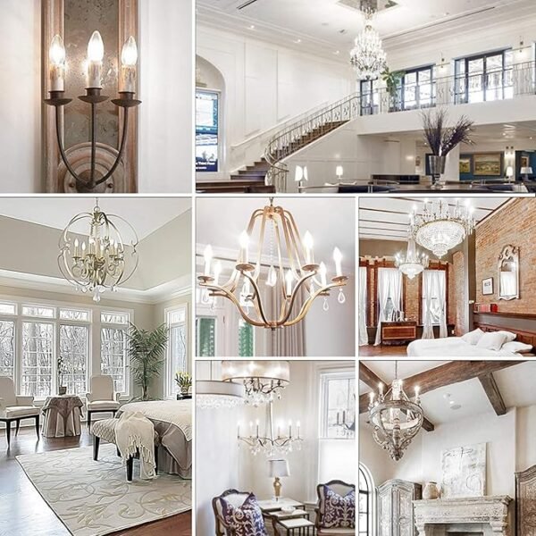 Honesorn Candelabra LED Bulb, E12 Small Light Bulbs 5000K Daylight Dimmable - 60W Equivalent Ceiling Fan Bulbs Type B Edison Filament Candle Bulbs, C35 B11 Clear Glass Chandelier Bulbs 600LM,Pack of 6 - Image 6