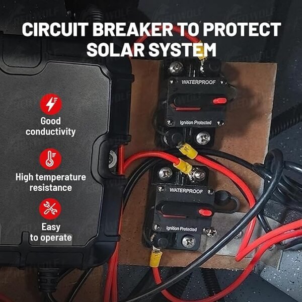 RED WOLF Car Circuit Breaker 30A AMP w/Manual Reset Switch Inline Fuse Holder Inverter 12V-48V DC for Motor Trolling Vehicles Audio Radio Solar System Protection with Wire Lugs Copper Washer Screws - Image 2