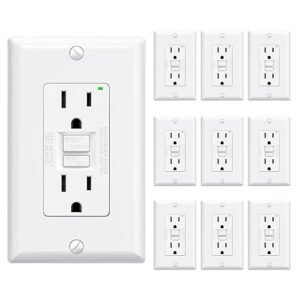 ELEGRP GFCI Outlet 15 Amp, Self-Test GFI Electrical Outlet with Narrow Design, GFCI Receptacle with LED Indicator, UL Listed, White, Wall Plate Included, 10 Pack