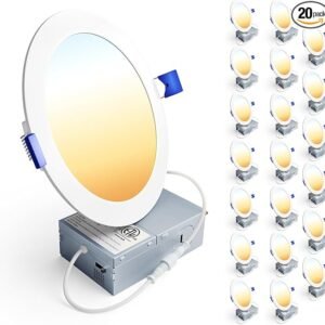 Ensenior 20 Pack 6 Inch LED Recessed Light, Dimmable, 2700K-5000K 5CCT, 1200LM High Brightness, 12W 120V, Damp Rated, Ultra-Thin Canless Wafer Ceiling Light - ETL & FCC & IC