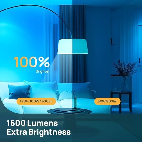 Linkind Smart Light Bulbs, 1600LM (100W Equivalent) Smart Bulb, Work with Alexa & Google Home, RGBTW Color Changing Bulb Music Sync, 2.4GHz Wi-Fi & Bluetooth, LED Alexa Light Bulbs 14W, A21 E26, 4Pack - Image 3