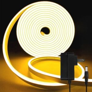 Neon Rope Light,12V 16.4ft/5m Warmwhite Dimmable Led Strip Lights, IP65 Waterproof Flexible Silicone Neon Strip Lights for Bedroom Kitchen Wall Indoor Outdoor (with Adapter and Dimmer)