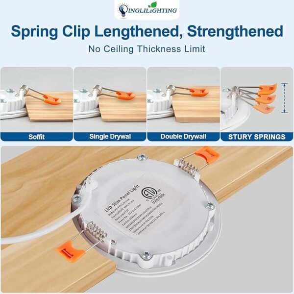 DLLT LED Recessed Ceiling Light: 24 Pack 6 Inch Slim Recessed Lighting for Kitchen - 5CCT Dimmable Canless Wafer Downlight for Living Room - 725LM Brightness 12W 120V Can Lights for Bedroom ETL FCC - Image 6