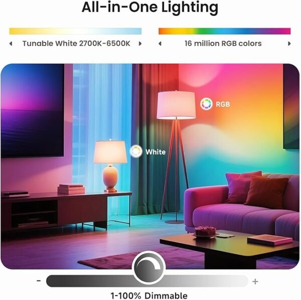 Treatlife Smart Light Bulb, Dimmable Multicolor and White LED Bulb, Compatible with Alexa, Google Assistant, A19 E26 8W (60W Equivalent), No Hub Required, 2 Pack - Image 4