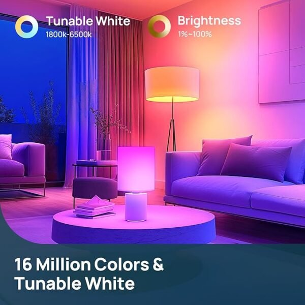 Linkind Smart Light Bulbs, 1600LM (100W Equivalent) Smart Bulb, Work with Alexa & Google Home, RGBTW Color Changing Bulb Music Sync, 2.4GHz Wi-Fi & Bluetooth, LED Alexa Light Bulbs 14W, A21 E26, 4Pack - Image 5