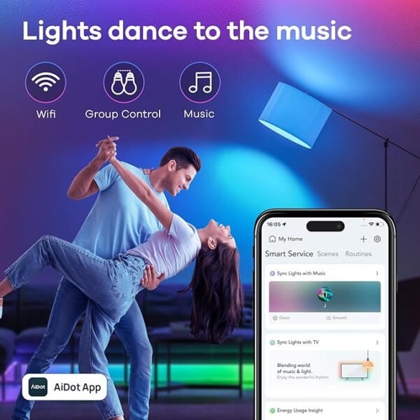 Linkind Matter Smart Light Bulb, WiFi Smart Bulbs, Work with Apple Home, Siri, Alexa, Google, SmartThings, RGTBW Color Changing Bulbs Mood Lighting, Music Sync, A19 E26 60W, 2.4Ghz WiFi 6 Pack - Image 3