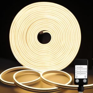 echosari 33Ft Neon Rope Lights, 1200 LED Neon Rope Lights with Timer Dimmable Outdoor Flexible Neon Strip Lights Waterproof for Bedroom DIY Wall Decor (Warm White)