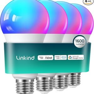 Linkind Smart Light Bulbs, 1600LM (100W Equivalent) Smart Bulb, Work with Alexa & Google Home, RGBTW Color Changing Bulb Music Sync, 2.4GHz Wi-Fi & Bluetooth, LED Alexa Light Bulbs 14W, A21 E26, 4Pack